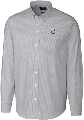Cutter and Buck Indianapolis Colts Mens Charcoal Stretch Oxford Stripe Long Sleeve Dress Shirt