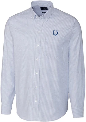 Cutter and Buck Indianapolis Colts Mens Blue Stretch Oxford Stripe Long Sleeve Dress Shirt