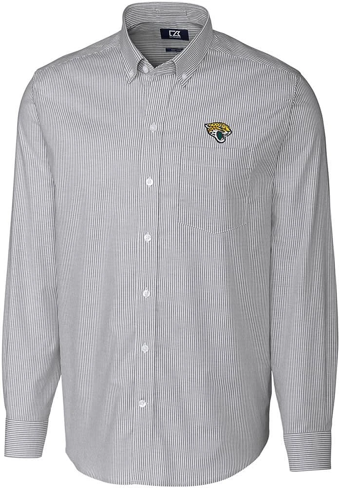 Cutter and Buck Jacksonville Jaguars Mens Charcoal Stretch Oxford Stripe Long Sleeve Dress Shirt