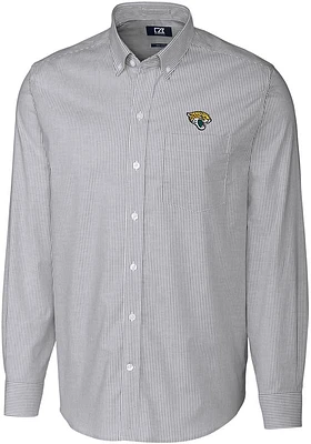 Cutter and Buck Jacksonville Jaguars Mens Charcoal Stretch Oxford Stripe Long Sleeve Dress Shirt