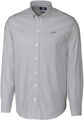 Cutter and Buck Los Angeles Chargers Mens Charcoal Stretch Oxford Stripe Long Sleeve Dress Shirt