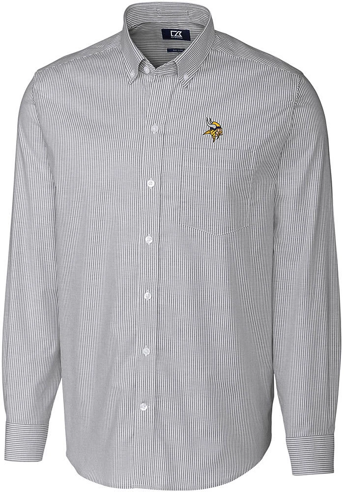 Cutter and Buck Minnesota Vikings Mens Charcoal Stretch Oxford Stripe Long Sleeve Dress Shirt