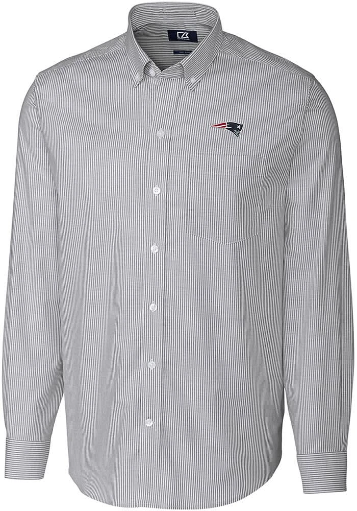 Cutter and Buck New England Patriots Mens Charcoal Stretch Oxford Stripe Long Sleeve Dress Shirt