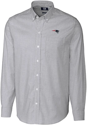 Cutter and Buck New England Patriots Mens Charcoal Stretch Oxford Stripe Long Sleeve Dress Shirt