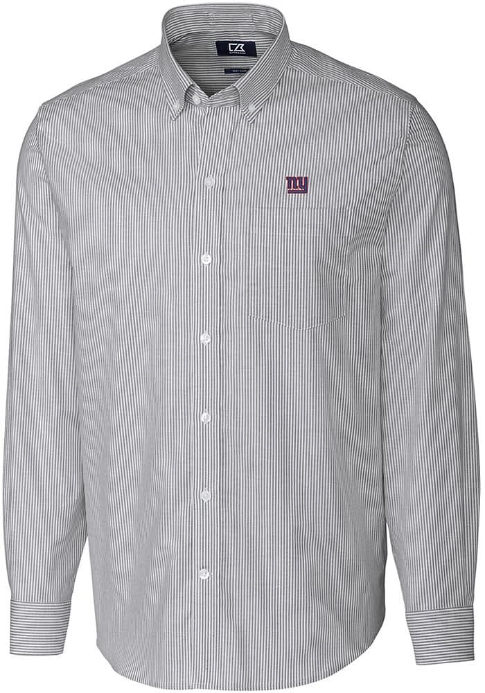 Cutter and Buck New York Giants Mens Charcoal Stretch Oxford Stripe Long Sleeve Dress Shirt