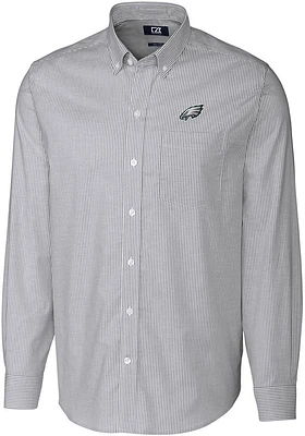 Cutter and Buck Philadelphia Eagles Mens Charcoal Stretch Oxford Stripe Long Sleeve Dress Shirt