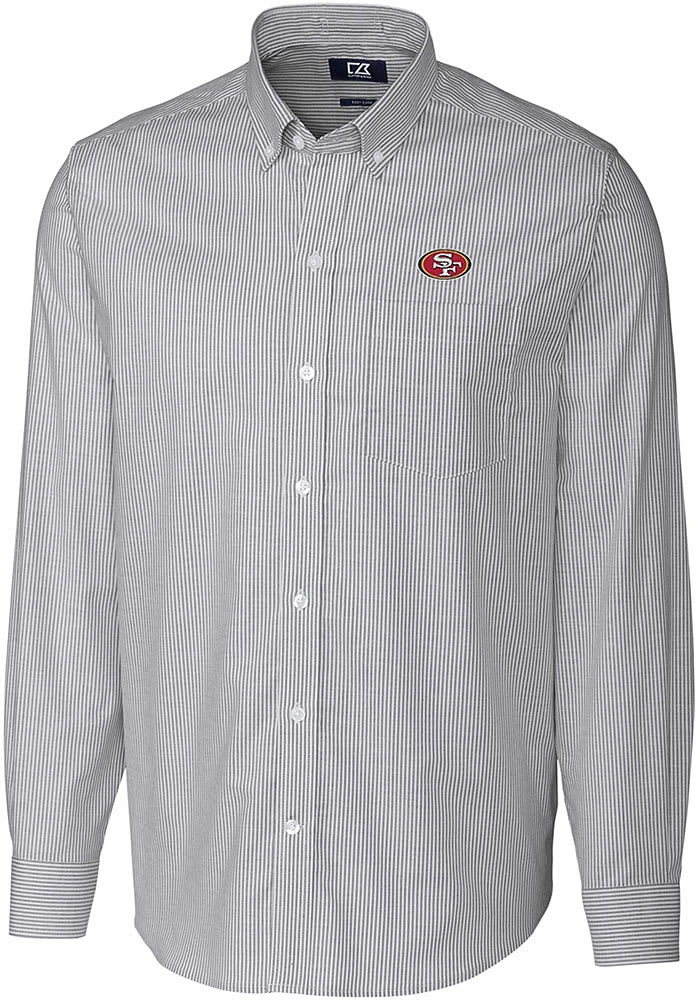 Cutter and Buck San Francisco 49ers Mens Charcoal Stretch Oxford Stripe Long Sleeve Dress Shirt