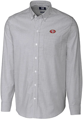 Cutter and Buck San Francisco 49ers Mens Charcoal Stretch Oxford Stripe Long Sleeve Dress Shirt