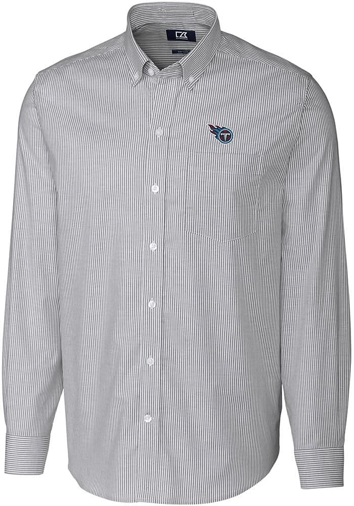 Cutter and Buck Tennessee Titans Mens Charcoal Stretch Oxford Stripe Long Sleeve Dress Shirt