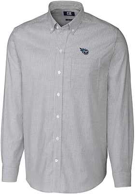 Cutter and Buck Tennessee Titans Mens Charcoal Stretch Oxford Stripe Long Sleeve Dress Shirt