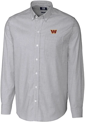 Cutter and Buck Washington Commanders Mens Charcoal Stretch Oxford Stripe Long Sleeve Dress Shirt