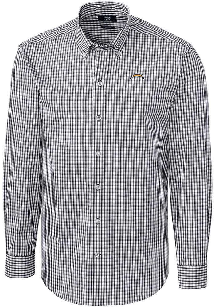 Cutter and Buck Los Angeles Chargers Mens Charcoal Easy Care Long Sleeve Dress Shirt