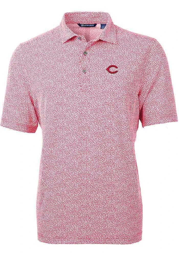 Cutter and Buck Cincinnati Reds Mens Red Virtue Botantical Print Short Sleeve Polo