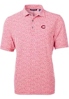 Cutter and Buck Cincinnati Reds Mens Red Virtue Botantical Print Short Sleeve Polo