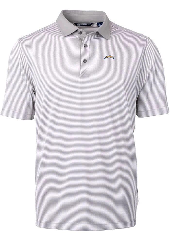 Cutter and Buck Los Angeles Chargers Grey Virtue Eco Pique Micro Stripe Big Tall Polo
