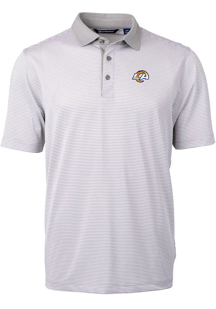 Cutter and Buck Los Angeles Rams Grey White Logo Virtue Eco Pique Micro Stripe Big Tall Polo