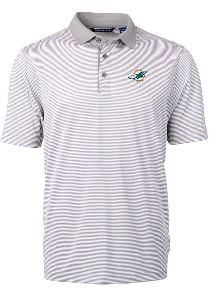 Cutter and Buck Miami Dolphins Grey Virtue Eco Pique Micro Stripe Big Tall Polo