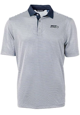 Cutter and Buck Seattle Seahawks Navy Blue Virtue Eco Pique Micro Stripe Big Tall Polo