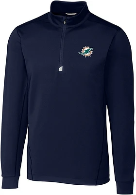 Cutter and Buck Miami Dolphins Mens Navy Blue Traverse Big Tall Qtr Zip