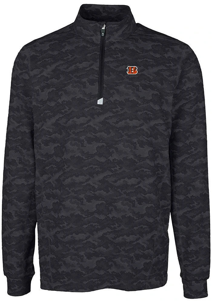 Cutter and Buck Cincinnati Bengals Mens Black Traverse Camo Big Tall Qtr Zip