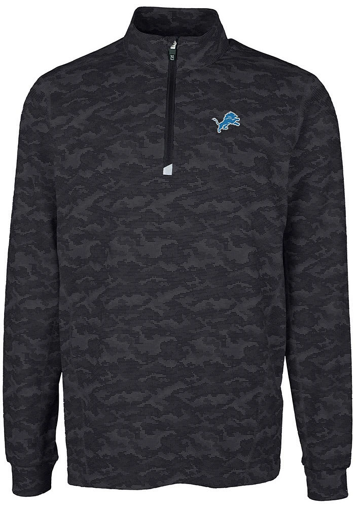 Cutter and Buck Detroit Lions Mens Black Traverse Camo Big Tall Qtr Zip