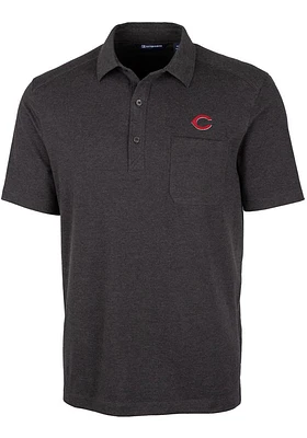 Cutter and Buck Cincinnati Reds Mens Black Advantage Pocket Short Sleeve Polo