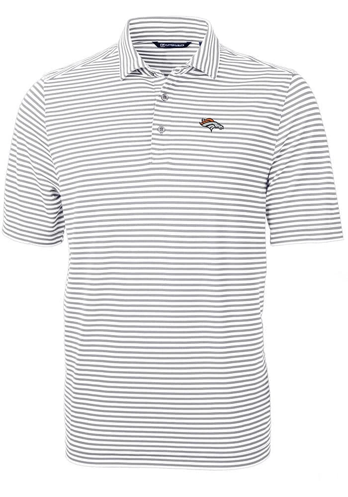 Cutter and Buck Denver Broncos Grey Virtue Eco Pique Stripe Big Tall Polo