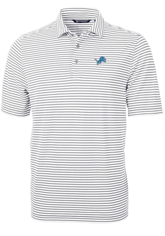 Cutter and Buck Detroit Lions Grey Virtue Eco Pique Stripe Big Tall Polo