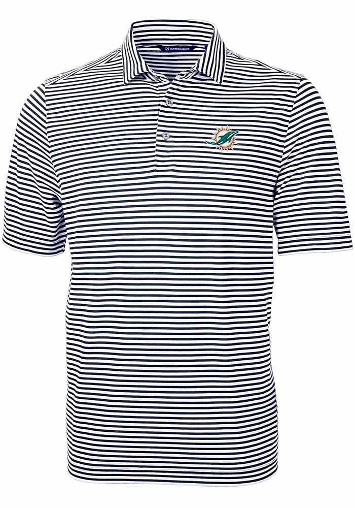 Cutter and Buck Miami Dolphins Navy Blue Virtue Eco Pique Stripe Big Tall Polo