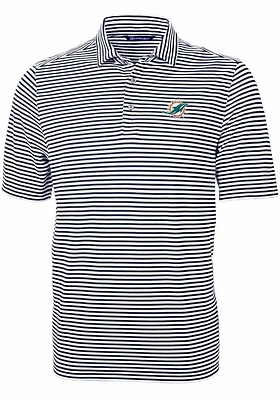 Cutter and Buck Miami Dolphins Navy Blue Virtue Eco Pique Stripe Big Tall Polo
