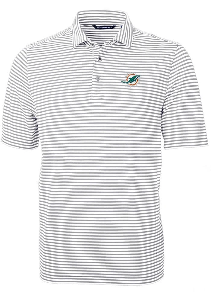 Cutter and Buck Miami Dolphins Grey Virtue Eco Pique Stripe Big Tall Polo