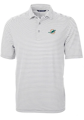 Cutter and Buck Miami Dolphins Grey Virtue Eco Pique Stripe Big Tall Polo