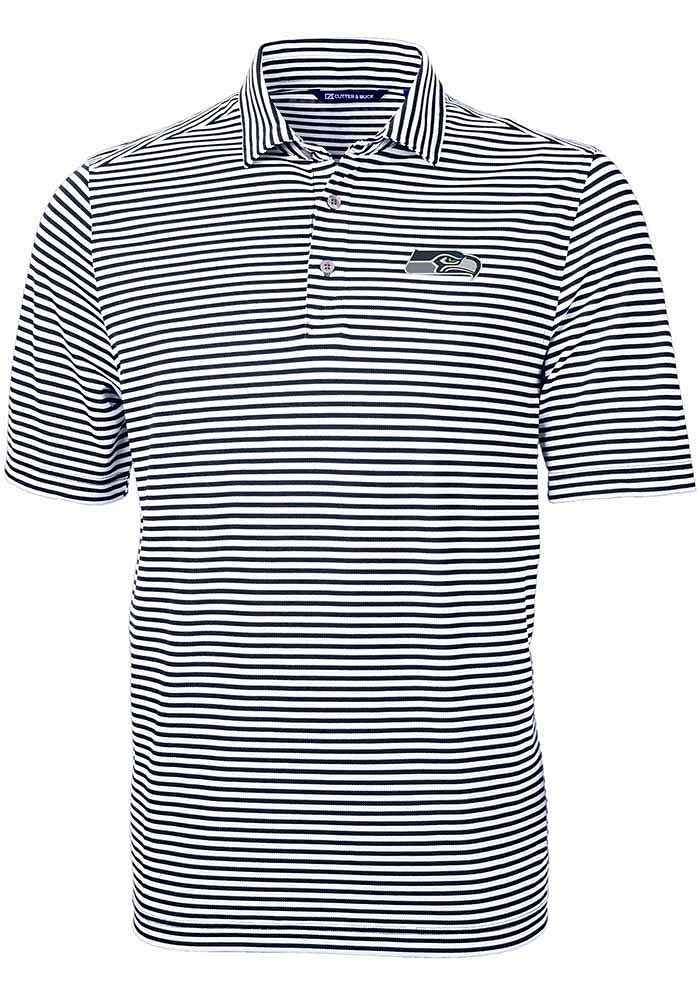 Cutter and Buck Seattle Seahawks Navy Blue Virtue Eco Pique Stripe Big Tall Polo