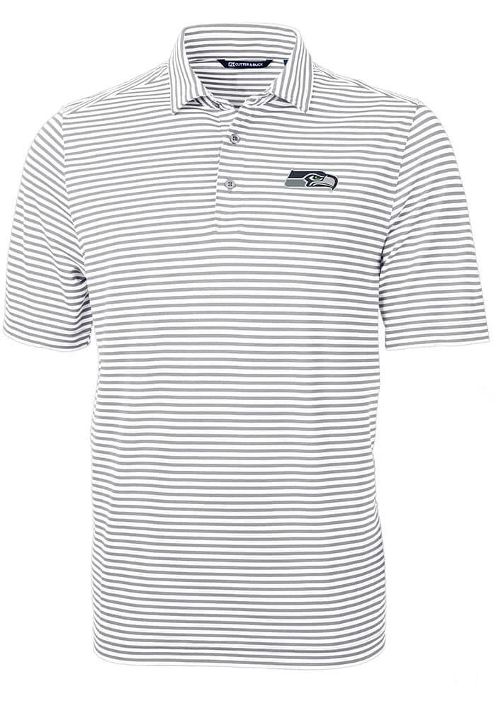 Cutter and Buck Seattle Seahawks Grey Virtue Eco Pique Stripe Big Tall Polo