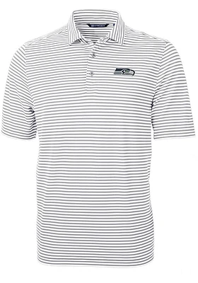 Cutter and Buck Seattle Seahawks Grey Virtue Eco Pique Stripe Big Tall Polo