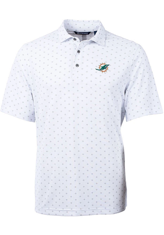 Cutter and Buck Miami Dolphins White Virtue Eco Pique Tle Big Tall Polo