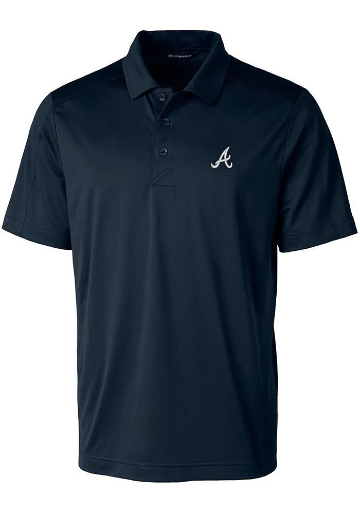 Cutter and Buck Atlanta Braves Mens Navy Blue Prospect Textured Short Sleeve Polo