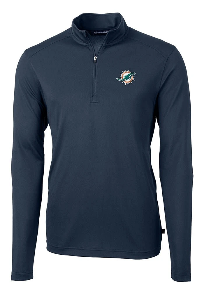 Cutter and Buck Miami Dolphins Mens Navy Blue Virtue Eco Pique Big Tall Qtr Zip