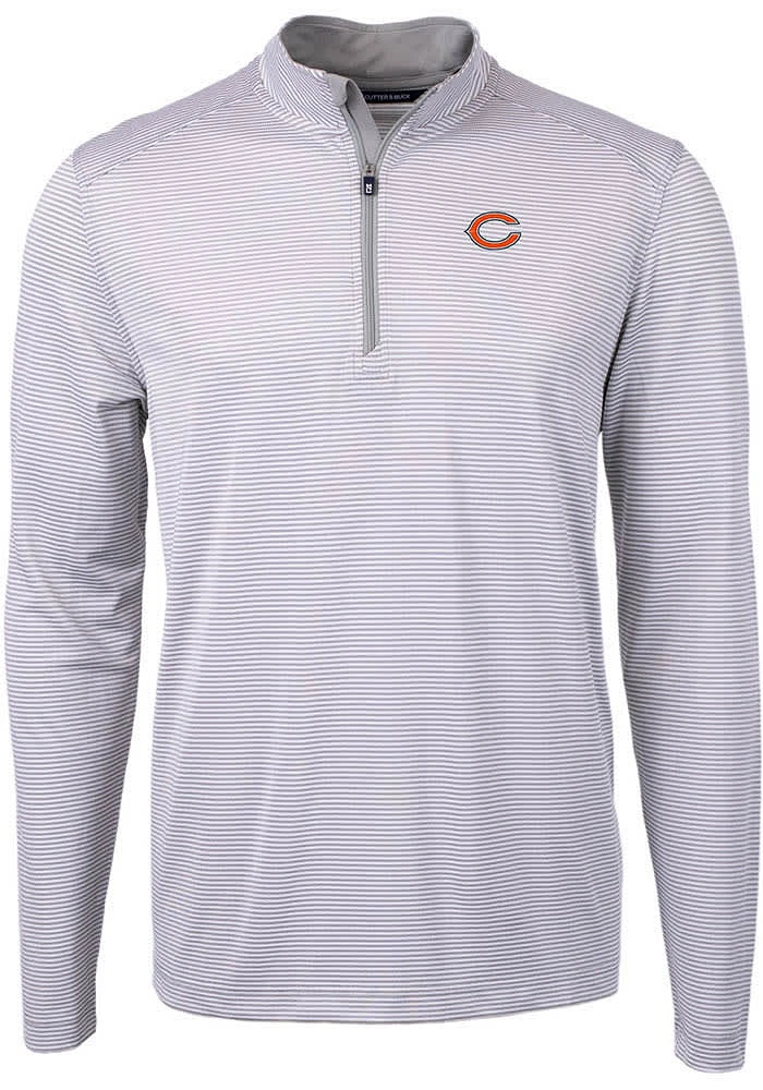 Cutter and Buck Chicago Bears Mens Grey Virtue Eco Pique Stripe Big Tall Qtr Zip