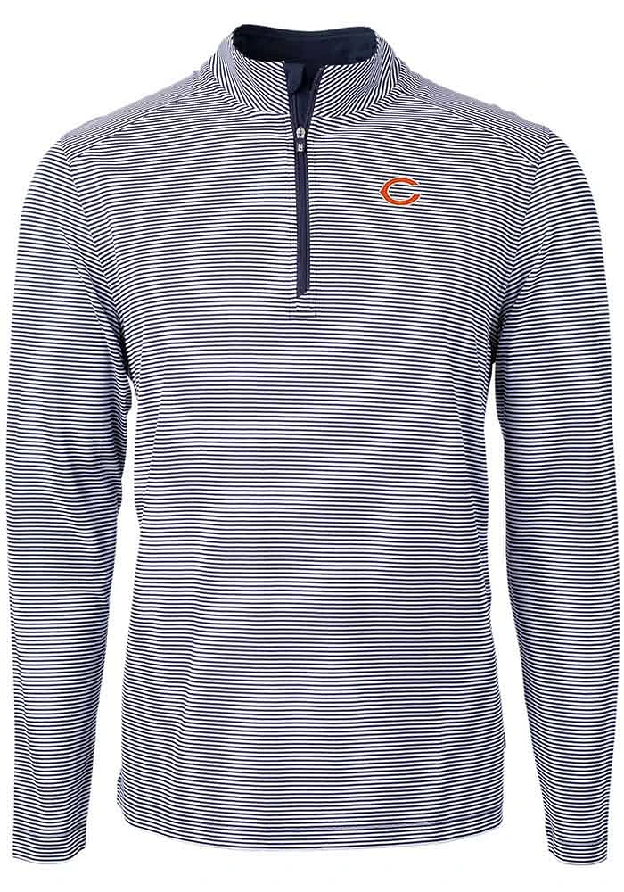 Cutter and Buck Chicago Bears Mens Navy Blue Virtue Eco Pique Stripe Big Tall Qtr Zip
