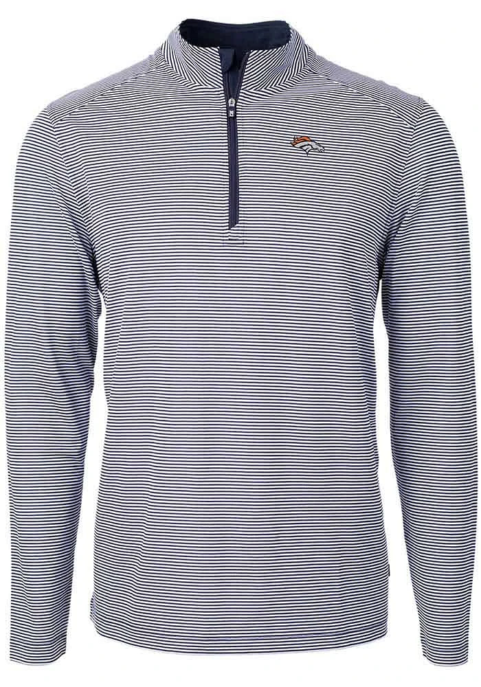 Cutter and Buck Denver Broncos Mens Navy Blue Virtue Eco Pique Stripe Big Tall Qtr Zip