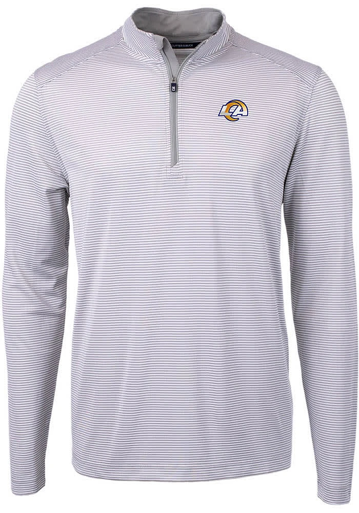 Cutter and Buck Los Angeles Rams Mens Grey White Logo Virtue Eco Pique Stripe Big Tall Qtr Zip