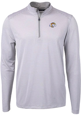 Cutter and Buck Los Angeles Rams Mens Grey White Logo Virtue Eco Pique Stripe Big Tall Qtr Zip