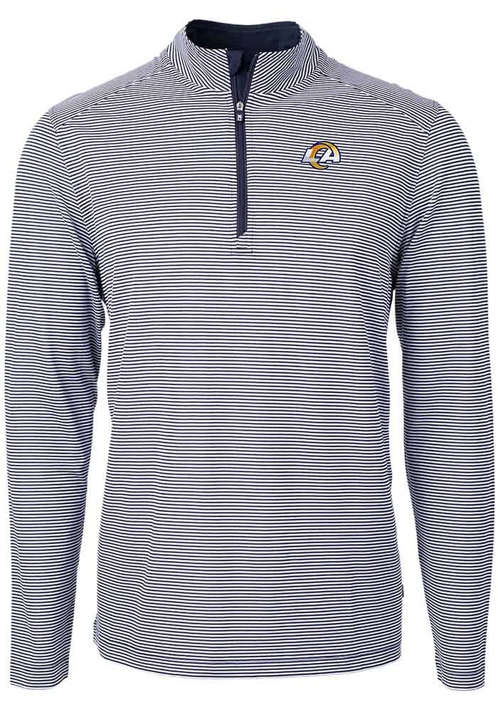 Cutter and Buck Los Angeles Rams Mens Navy Blue Virtue Eco Pique Stripe Big Tall Qtr Zip
