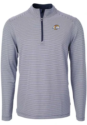 Cutter and Buck Los Angeles Rams Mens Navy Blue Virtue Eco Pique Stripe Big Tall Qtr Zip