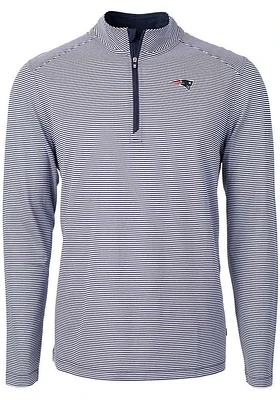 Cutter and Buck New England Patriots Mens Navy Blue Virtue Eco Pique Stripe Big Tall Qtr Zip