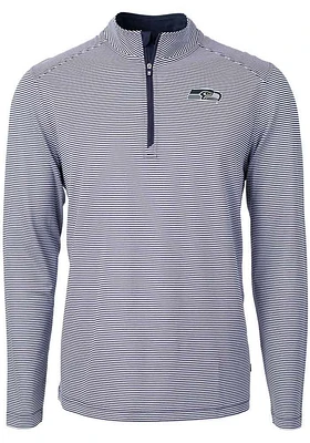 Cutter and Buck Seattle Seahawks Mens Navy Blue Virtue Eco Pique Stripe Big Tall Qtr Zip
