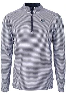 Cutter and Buck Tennessee Titans Mens Navy Blue Virtue Eco Pique Stripe Big Tall Qtr Zip