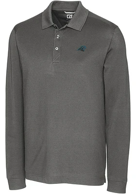 Cutter and Buck Carolina Panthers Mens Grey Advantage Pique Long Sleeve Big Tall Polos Shirt