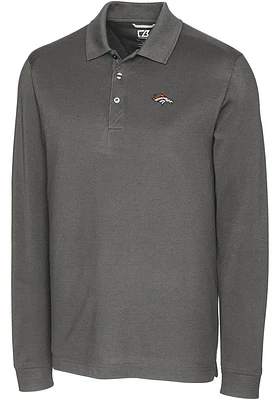 Cutter and Buck Denver Broncos Mens Grey Advantage Pique Long Sleeve Big Tall Polos Shirt